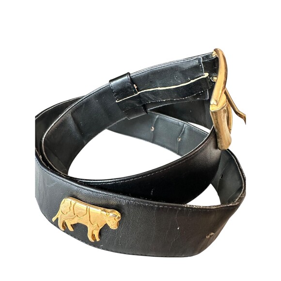 Vintage 80s Whimsical Cow Charm Belt - Black Faux Leather Western Waist Belt main image 2